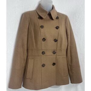 J-Crew Sz 4 Double Breasted Pea Coat Mid Length Wool Blend Camel Brown